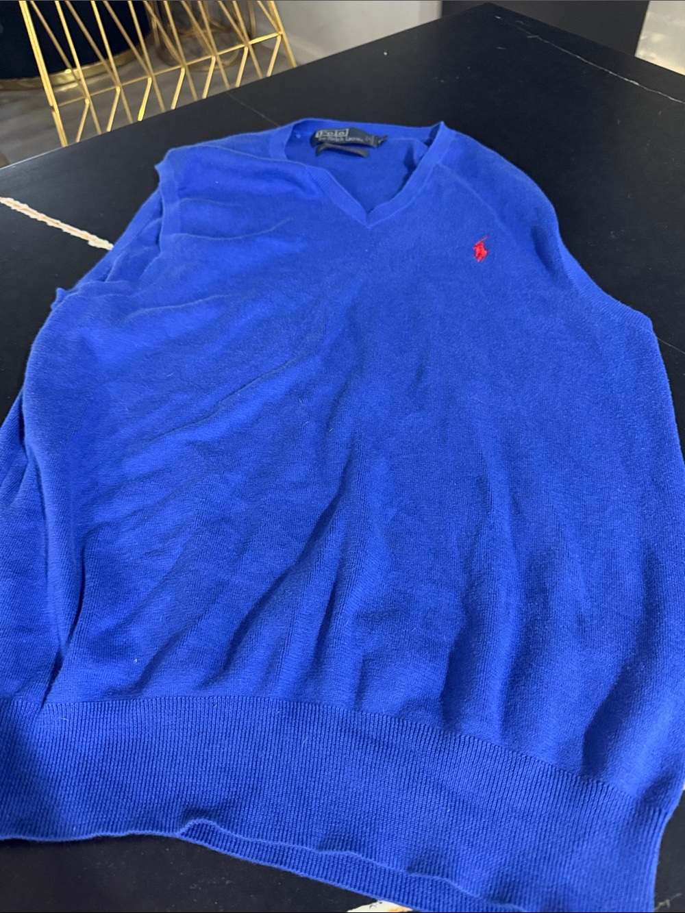 Ralph Lauren Royal Blue V-Neck Sweater Vest with Red Polo Logo